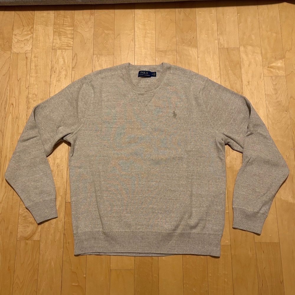 Polo Ralph Lauren Men's L Sweater CrewNeck Cream Tan Marled Heather Sweatshirt